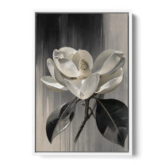 Magnolia Canvas Art with a Single White Bloom - White Framed Canvas Wall Art - Front