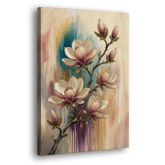 Magnolia Canvas Print in Ivory and Gold - Canvas Wall Art - Side