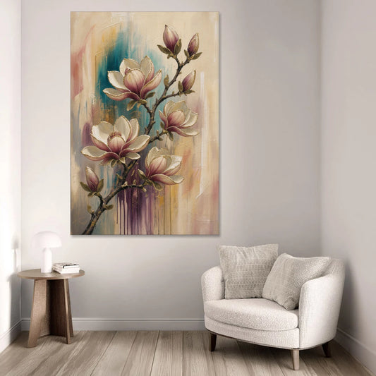 Magnolia Canvas Print in Ivory and Gold - Canvas Wall Art - Sofa - 40x60