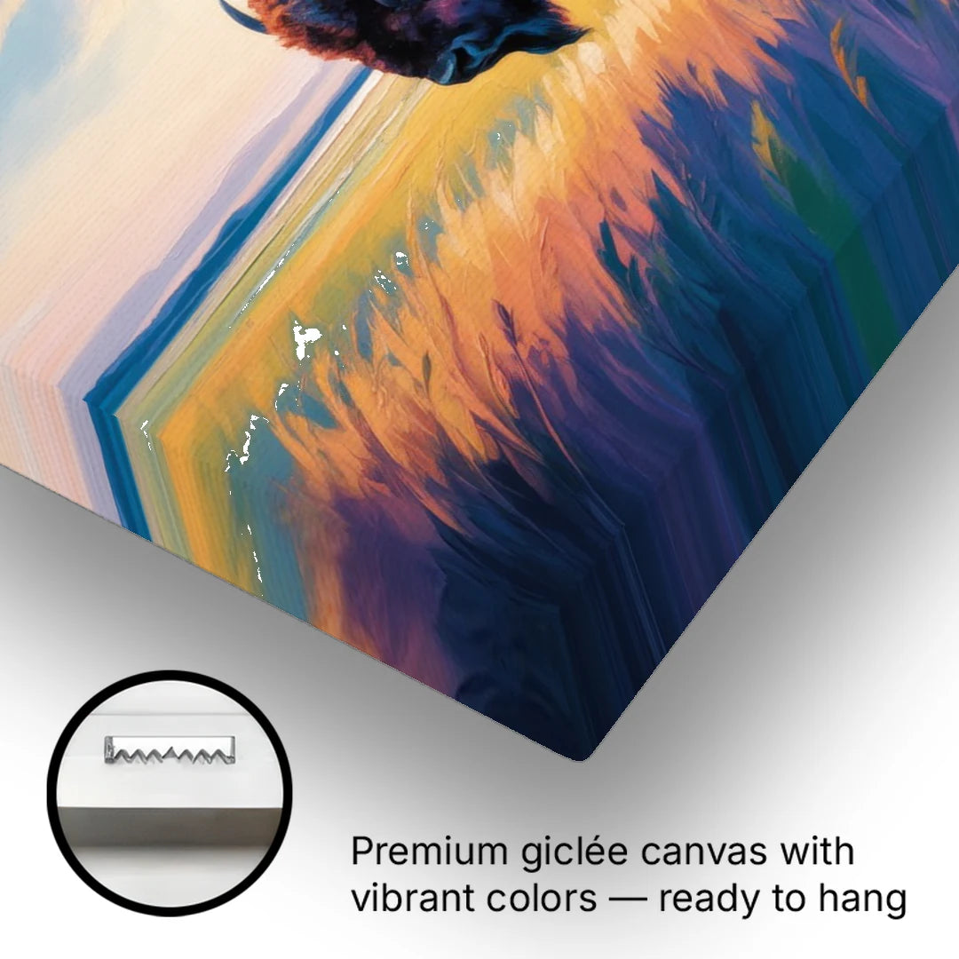Majestic Buffalo Silhouette - Canvas Wall Art - Gallery Wrap Corner