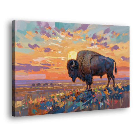 Majestic Buffalo Silhouette - Canvas Wall Art - Side
