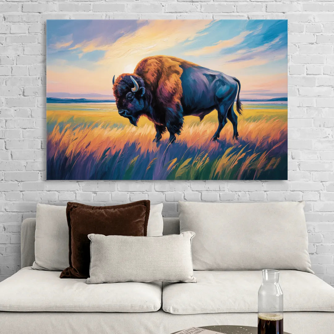 Majestic Buffalo Silhouette Sitting Room - Canvas Wall Art