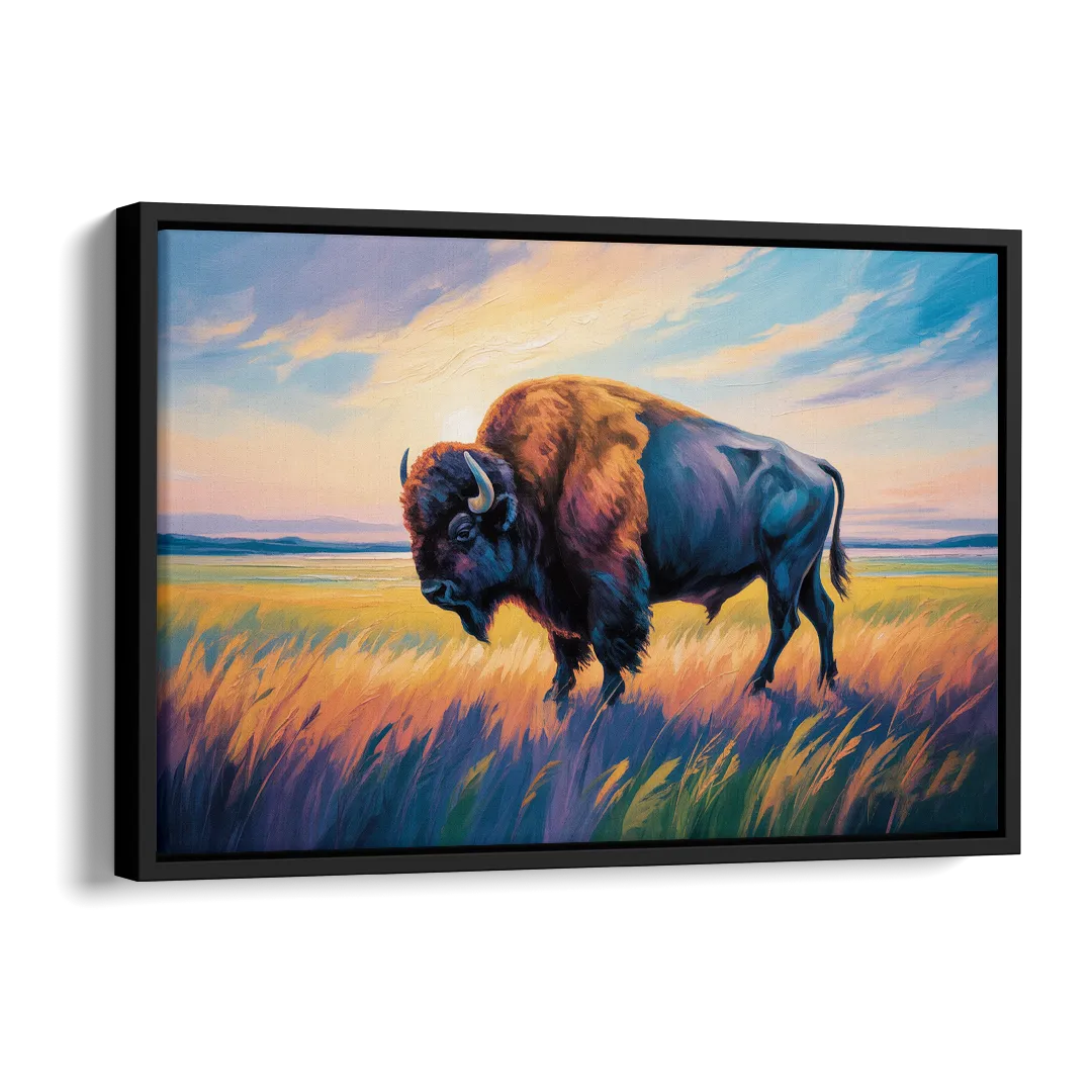 Majestic Buffalo Silhouette Side - Black Canvas Wall Art