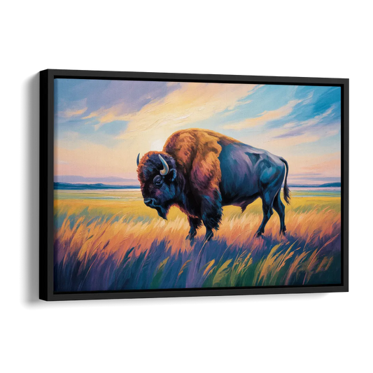 Majestic Buffalo Silhouette Side - Black Canvas Wall Art