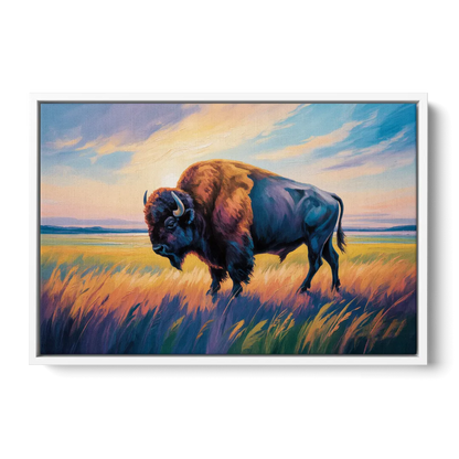 Majestic Buffalo Silhouette - White Frame Canvas