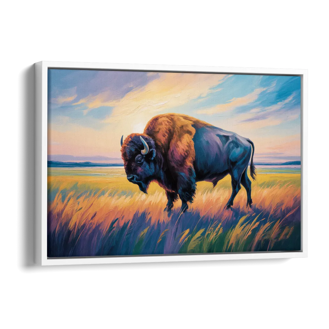 Majestic Buffalo Silhouette Side - White Canvas Wall Art