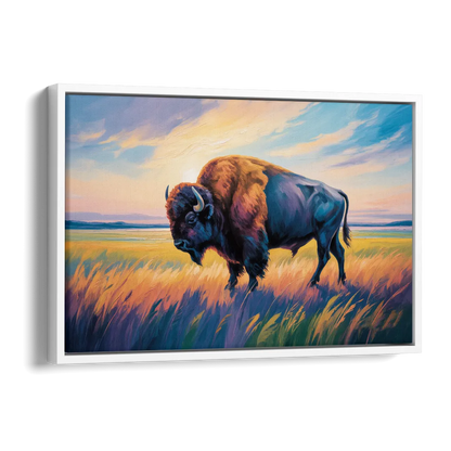 Majestic Buffalo Silhouette Side - White Canvas Wall Art