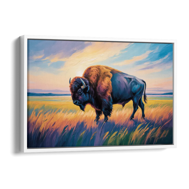 Majestic Buffalo Silhouette Side - White Canvas Wall Art