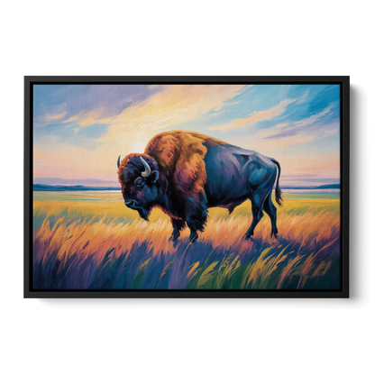 Majestic Buffalo Silhouette - Black Frame Canvas