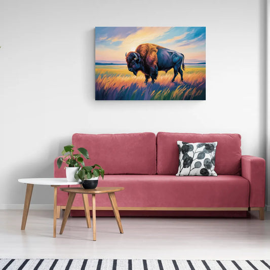 Majestic Buffalo Silhouette - Canvas Wall Art Living Room
