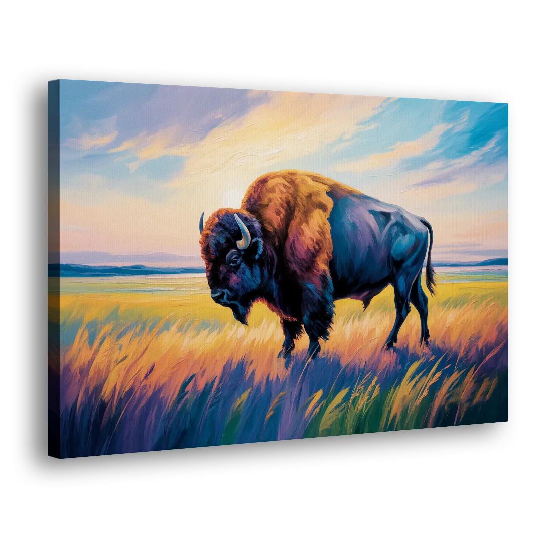 Majestic Buffalo Silhouette Side - Canvas Wall Art