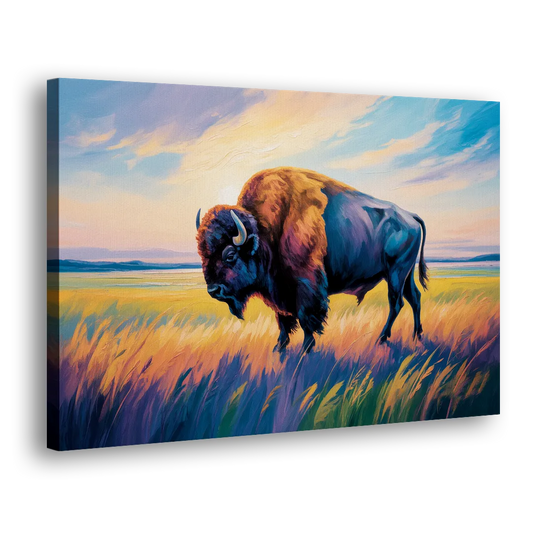 Majestic Buffalo Silhouette Side - Canvas Wall Art