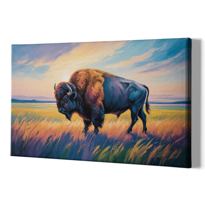 Majestic Buffalo Silhouette - Canvas Print Art Sides