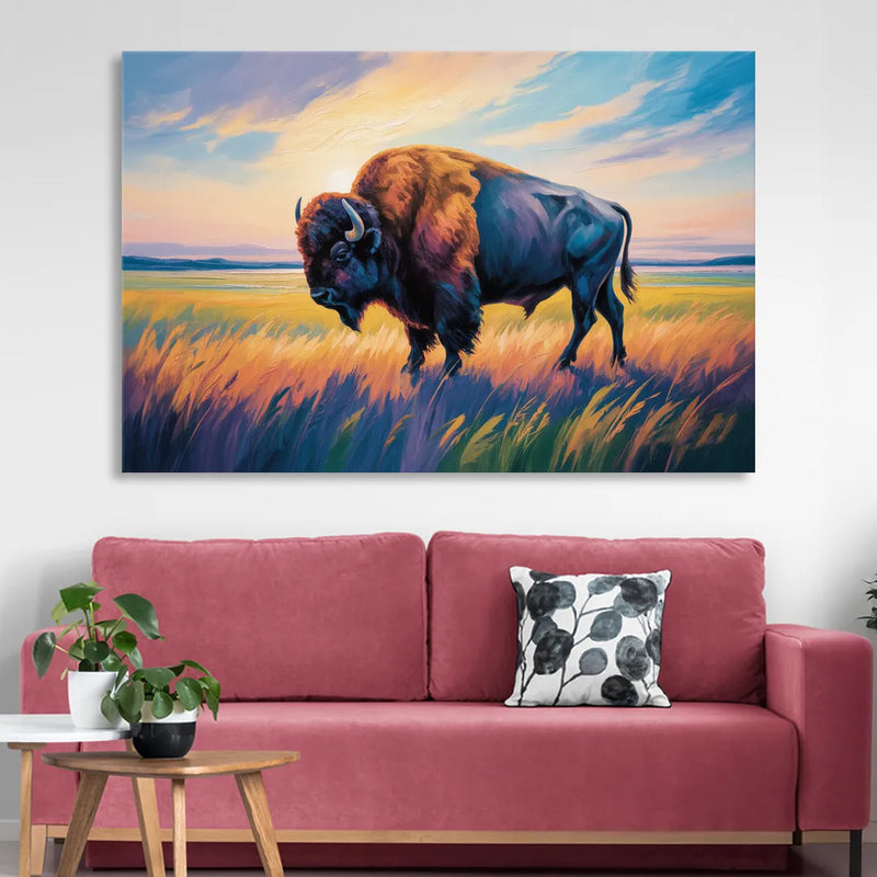Majestic Buffalo Silhouette Living Room - Canvas Wall Art