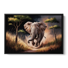 Majestic Elephant Charge - Black Framed Canvas Wall Art - Front