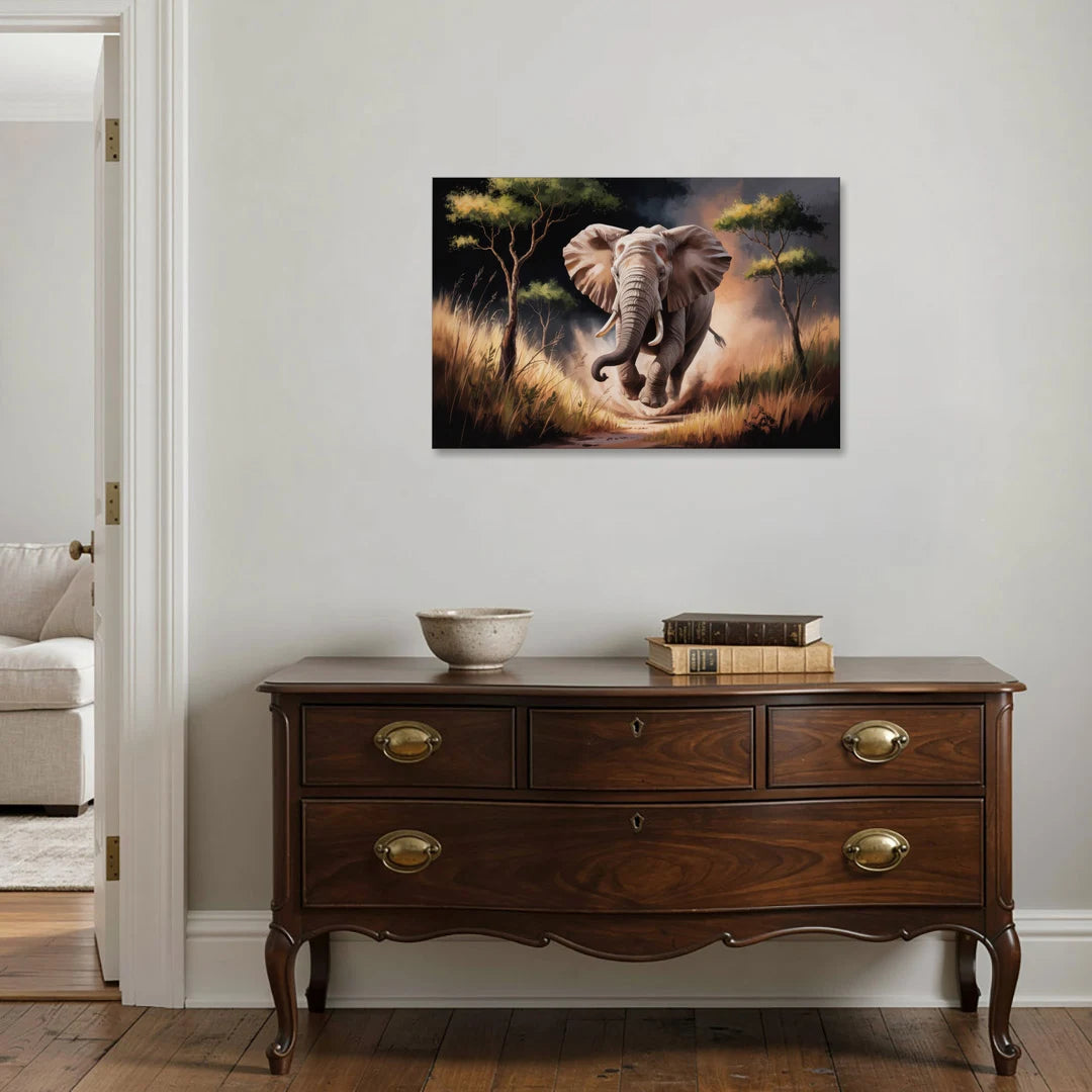 Majestic Elephant Charge - Canvas Wall Art - Coffee Table - 36x24