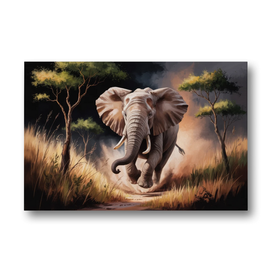 Majestic Elephant Charge - Canvas Wall Art - Front