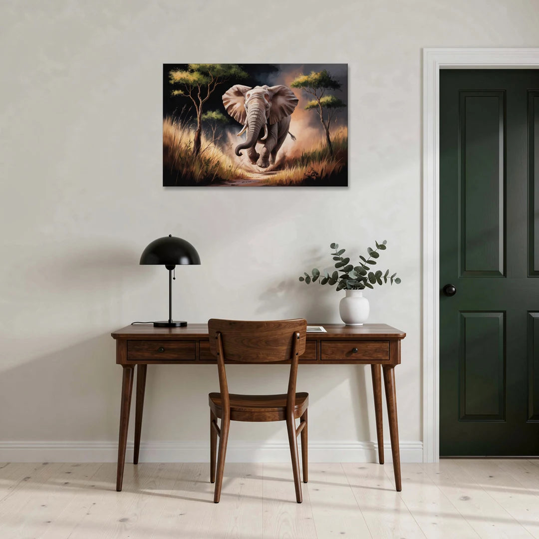 Majestic Elephant Charge - Canvas Wall Art - Office - 36x24