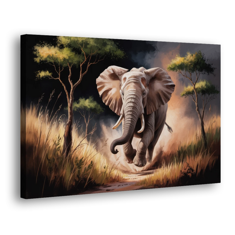 Majestic Elephant Charge - Canvas Wall Art - Side