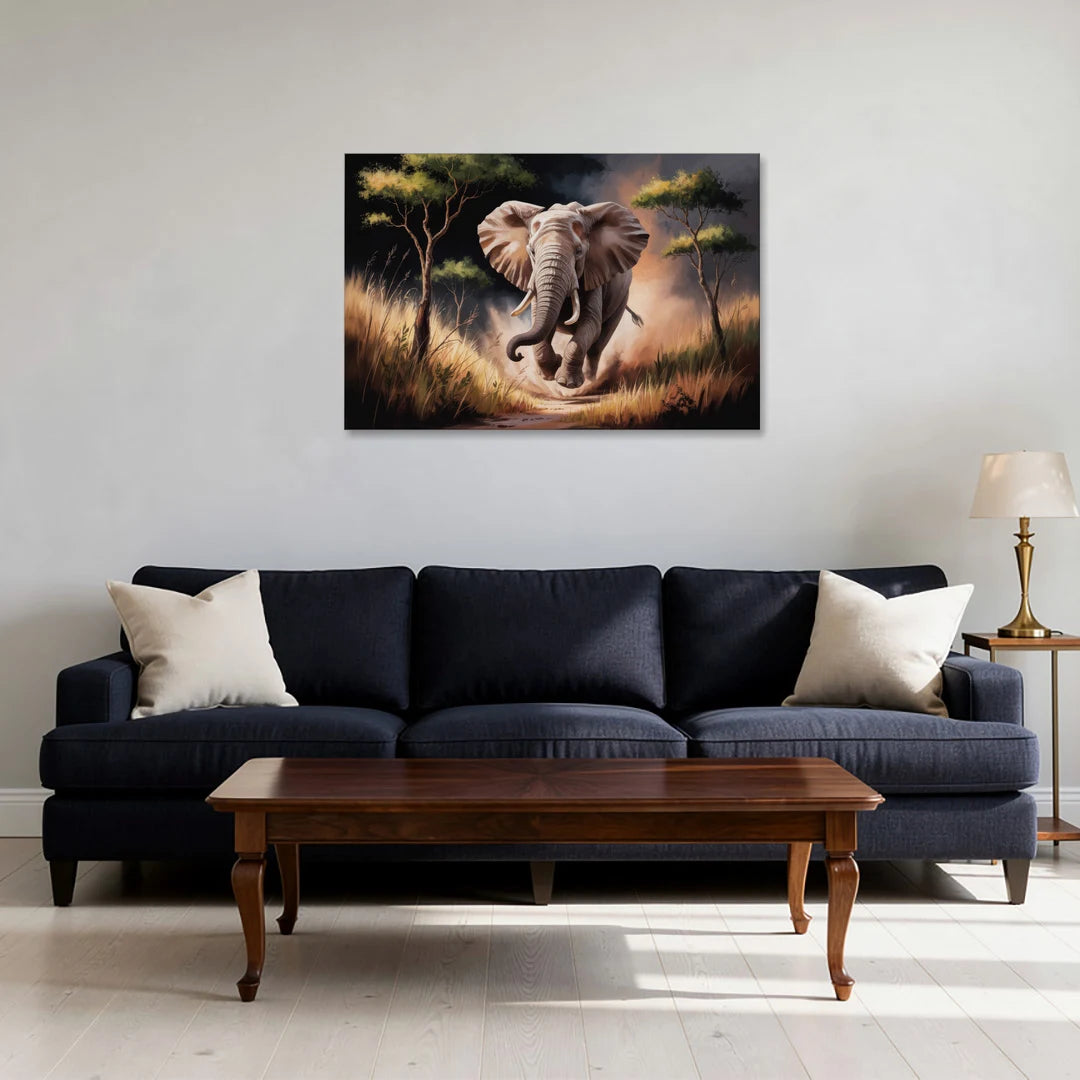 Majestic Elephant Charge - Canvas Wall Art - Sofa - 36x24