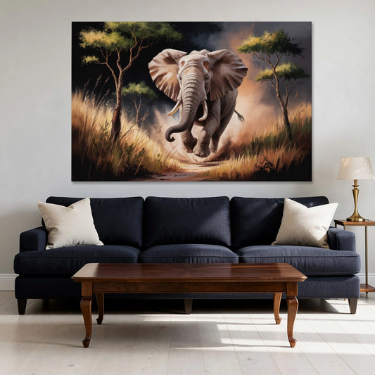 Majestic Elephant Charge - Canvas Wall Art - Sofa - 60x40
