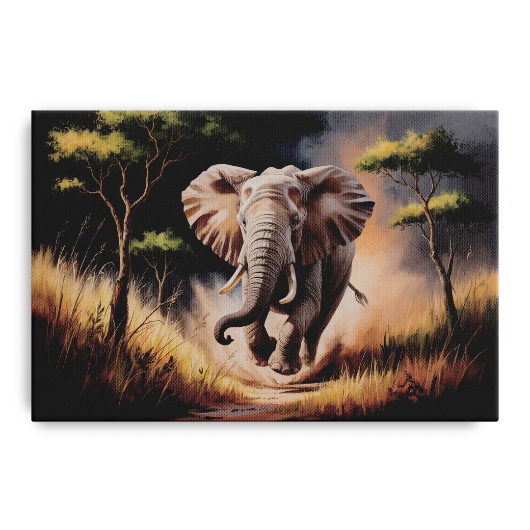 Majestic Elephant Charge - Canvas Wall Art