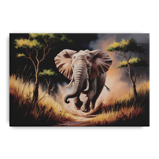 Majestic Elephant Charge - Canvas Wall Art