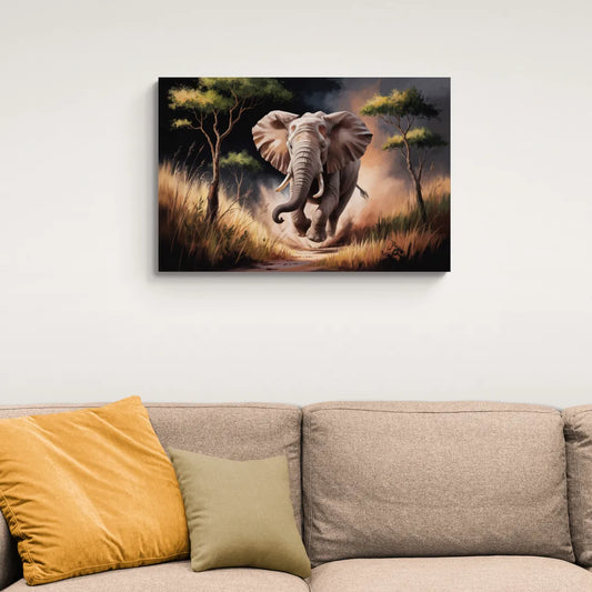 Majestic Elephant Charge - Canvas Wall Art Living Room