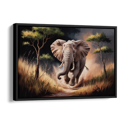 Majestic Elephant Charge Side - Black Canvas Wall Art