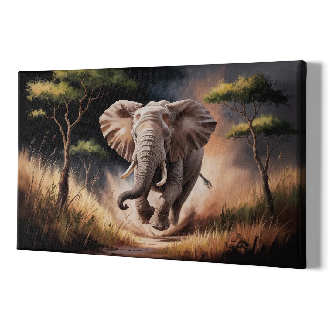 Majestic Elephant Charge - Canvas Print Art Sides