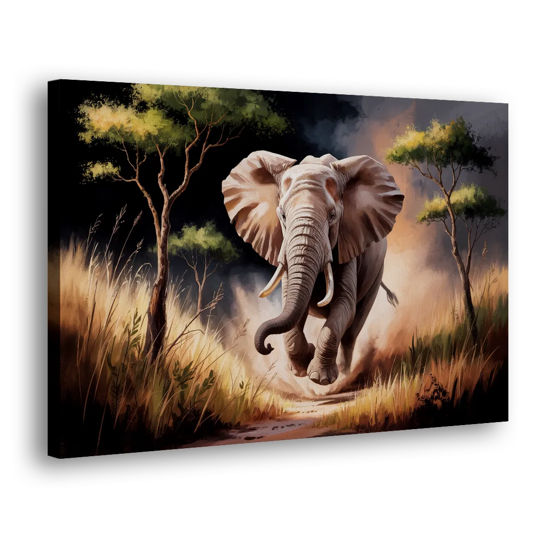Majestic Elephant Charge Side - Canvas Wall Art