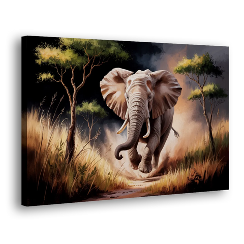 Majestic Elephant Charge - Canvas Wall Art