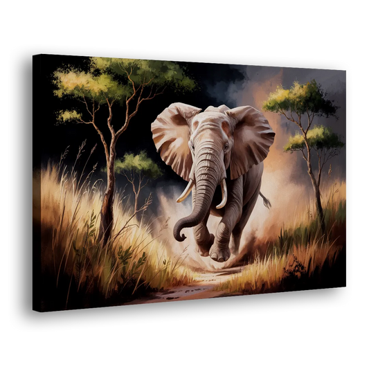 Majestic Elephant Charge Side - Canvas Wall Art
