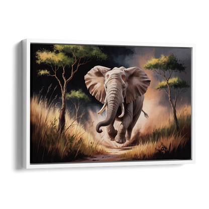 Majestic Elephant Charge Side - White Canvas Wall Art