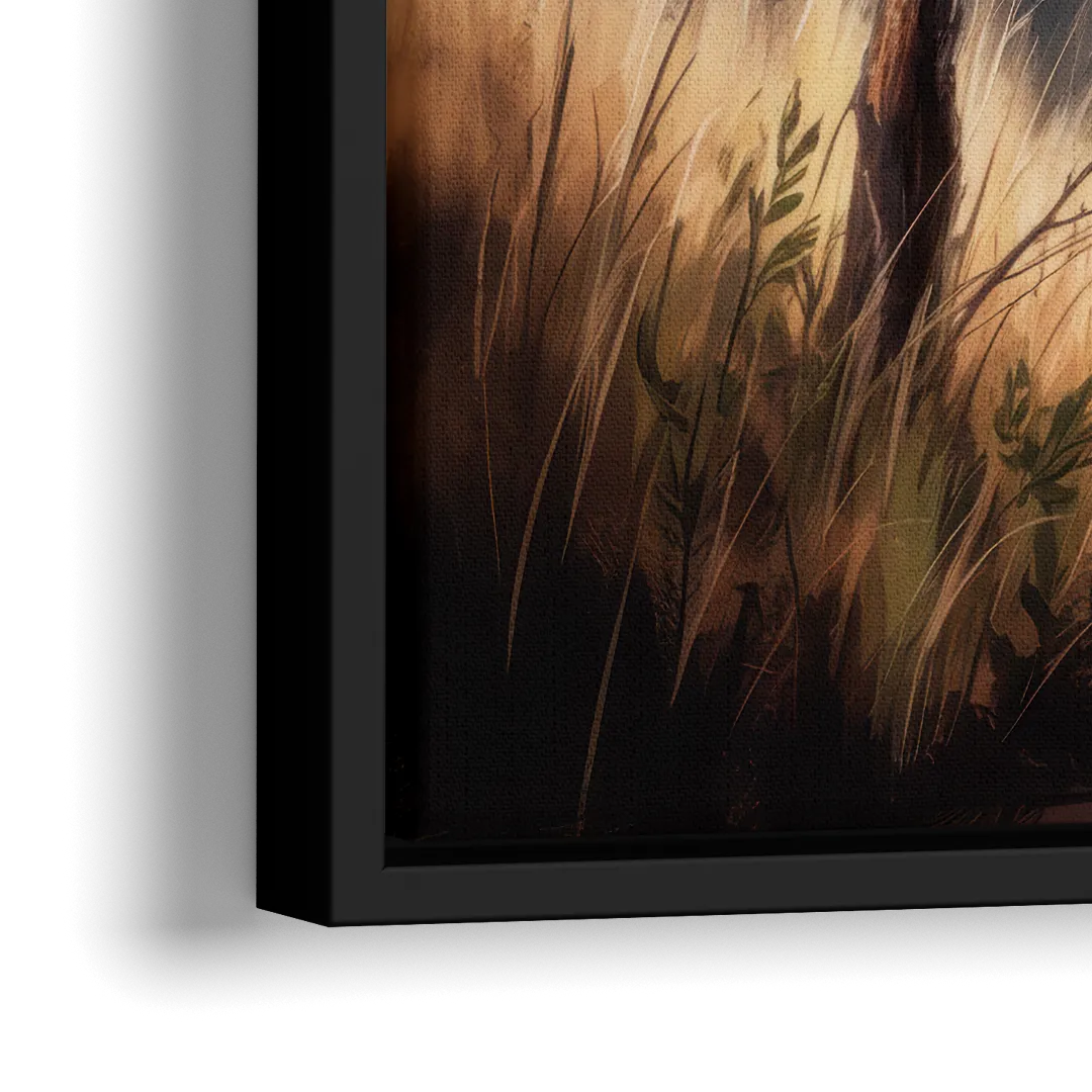 Majestic Elephant Charge - Close-Up Black Frame Canvas