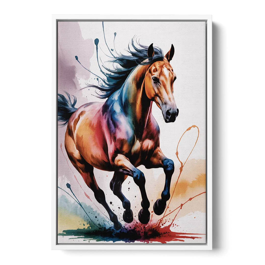 Majestic Galloping Horse - White Frame Canvas