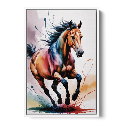 Majestic Galloping Horse - White Frame Canvas