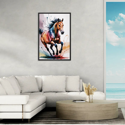 Majestic Galloping Horse - Living Room Black Frame Canvas