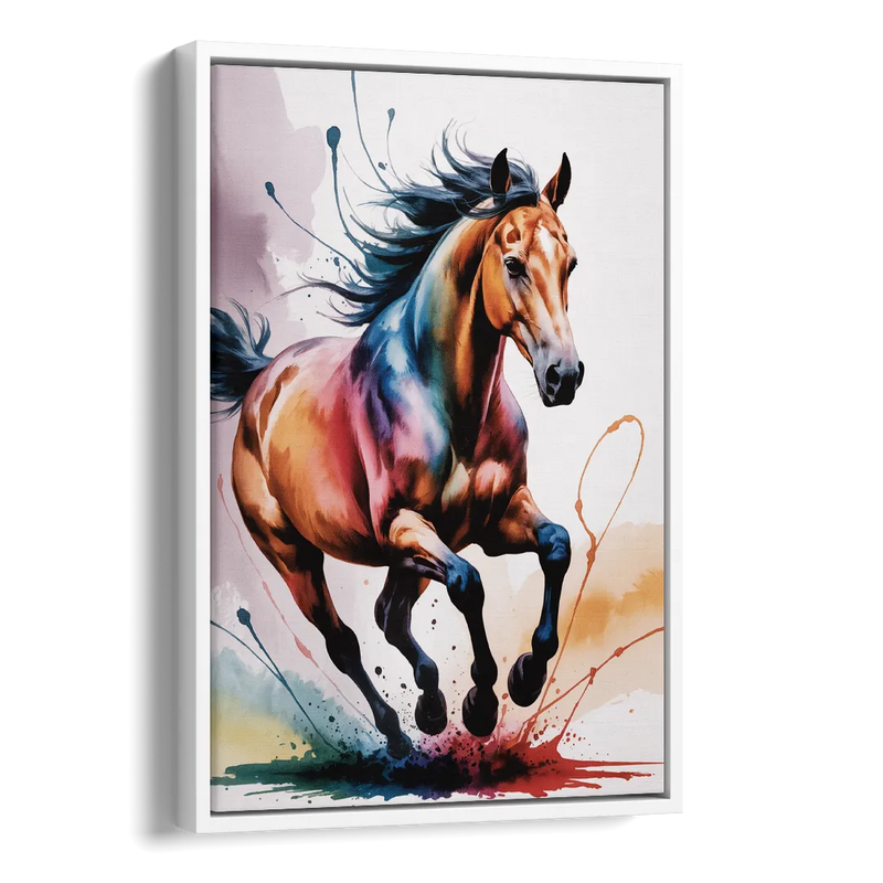 Majestic Galloping Horse Side - White Canvas Wall Art