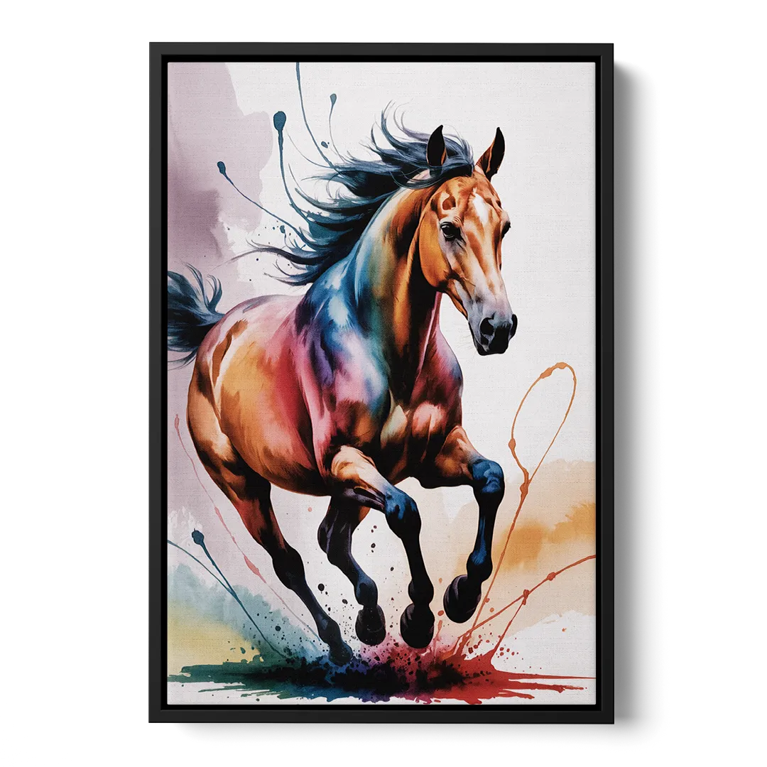 Majestic Galloping Horse Front - Black Canvas Wall Art