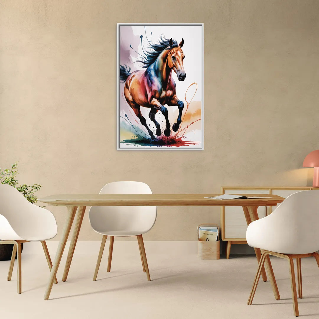 Majestic Galloping Horse - Living Room White Frame Canvas