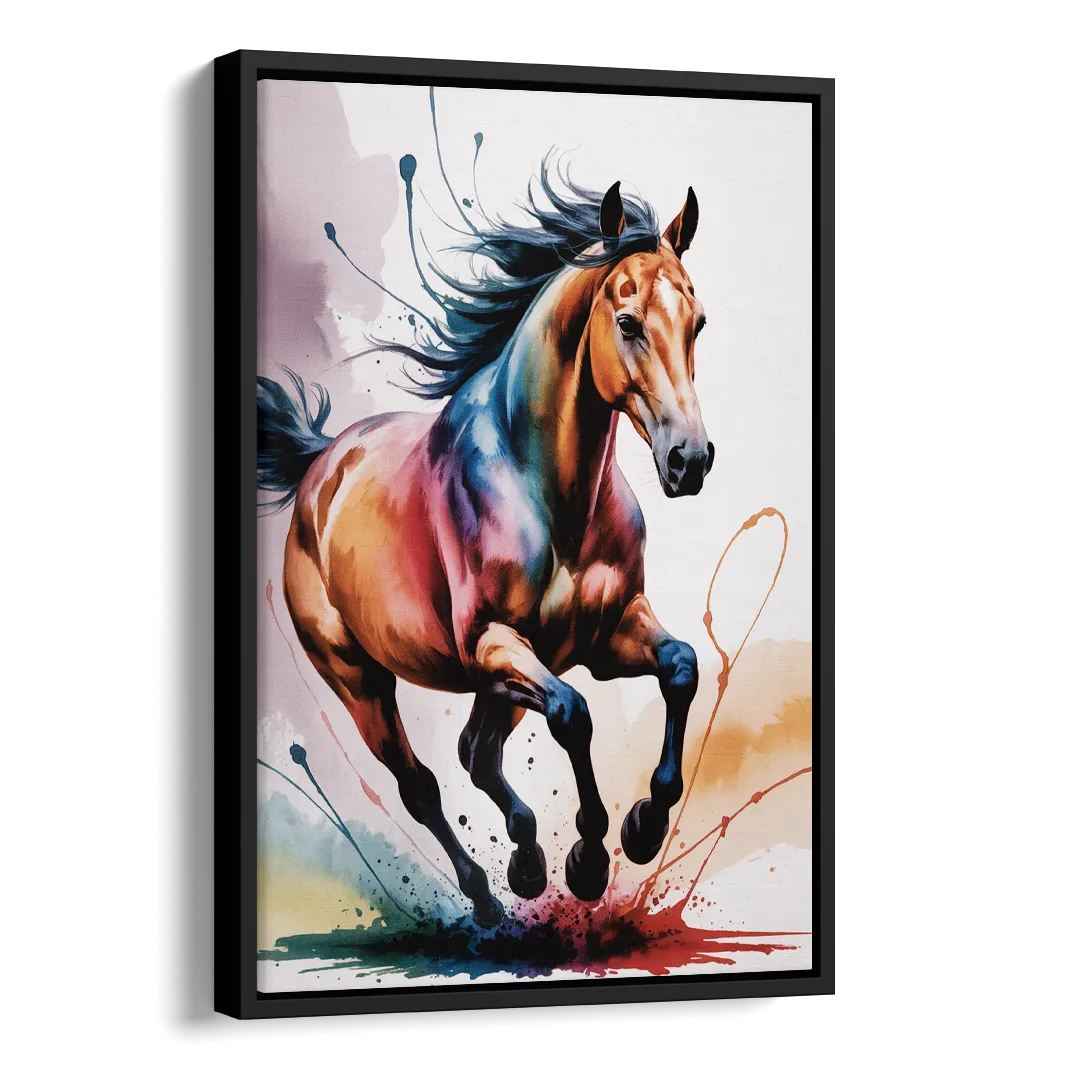 Majestic Galloping Horse Side - Black Canvas Wall Art