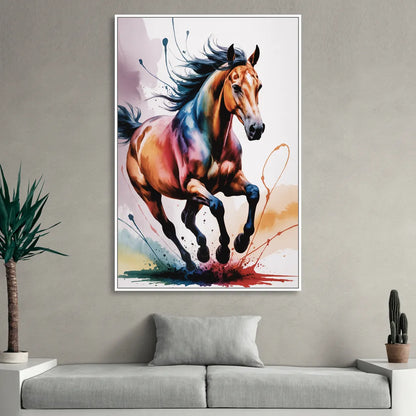 Majestic Galloping Horse Living Room - White Canvas Wall Art