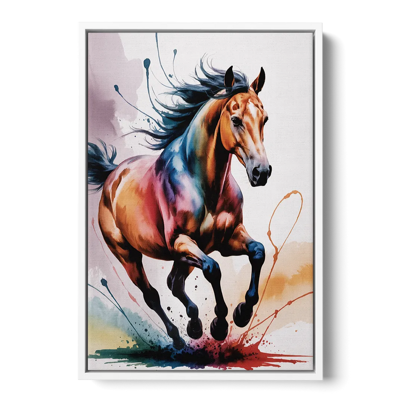 Majestic Galloping Horse Front - White Canvas Wall Art