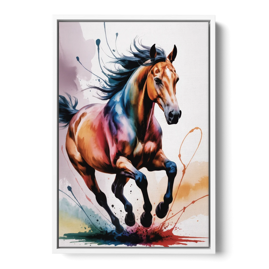 Majestic Galloping Horse - White Framed Canvas Wall Art - Front