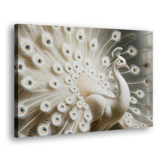 Majestic Peacock in White and Gold Side - Canvas Wall Art