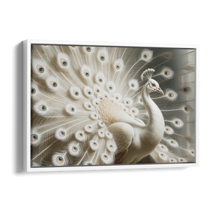 Majestic Peacock in White and Gold Side - White Canvas Wall Art