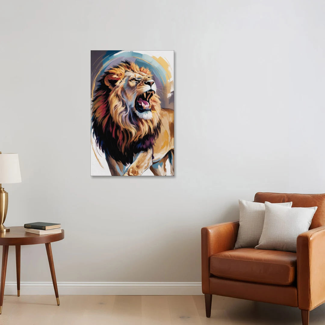Majestic Roaring Lion - Canvas Wall Art - Sofa - 24x36