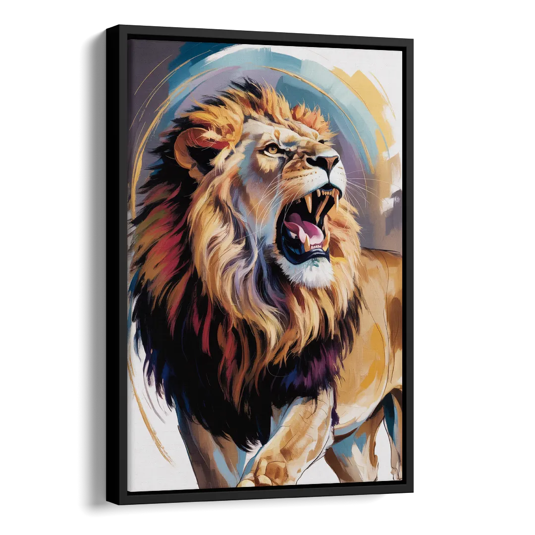 Majestic Roaring Lion Side - Black Canvas Wall Art