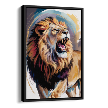 Majestic Roaring Lion Side - Black Canvas Wall Art